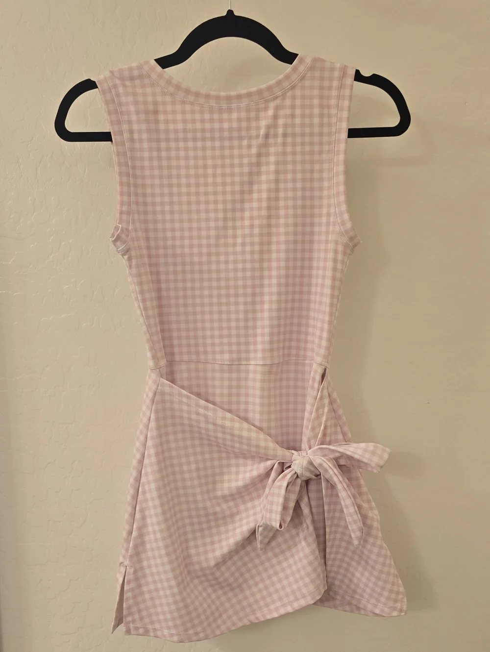 Sleeveless Pink Gingham Tie-Waist Tennis Dress